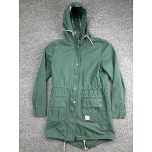 Wemoto Jacket Womens Large Green Hooded Parka Cotton Drawstring Utility Casual